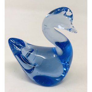 Vintage Blue Art Glass Duck Goose Swan Figurine
